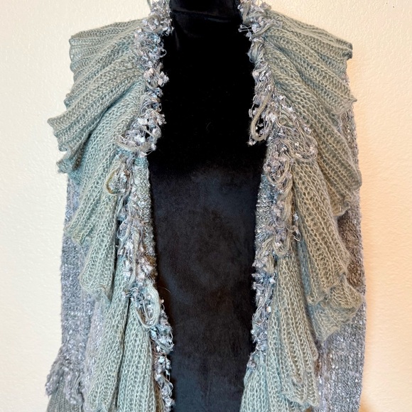 Sioni Studio Ruffle Fairycore Long Cardigan Duster Sweater Gray Size Large - Picture 2 of 14